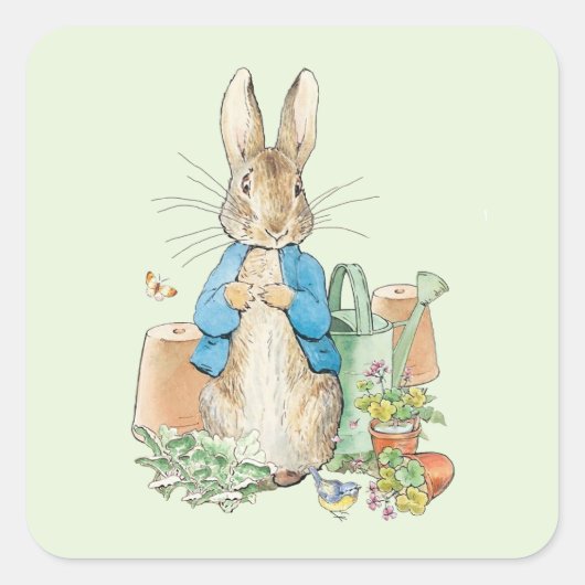 Peter het konijn in zijn tuin vierkante sticker (Voorkant)