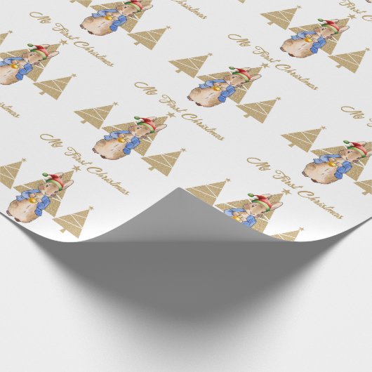 Peter het konijn Kerstman Hoed Eerste kerstboom Cadeaupapier (Hoek)