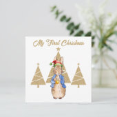 Peter het konijn Kerstman Hoed Eerste kerstboom Feestdagenkaart (Staand voorkant)