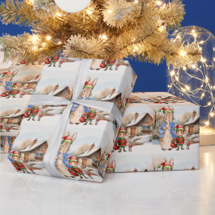 Peter het Konijn met Elf en besneeuwd landschap Cadeaupapier