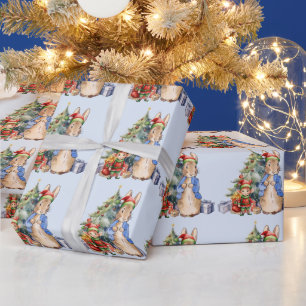 Peter het konijn met elf en kerstboom cadeaupapier