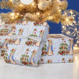 Peter het konijn met elf en kerstboom cadeaupapier