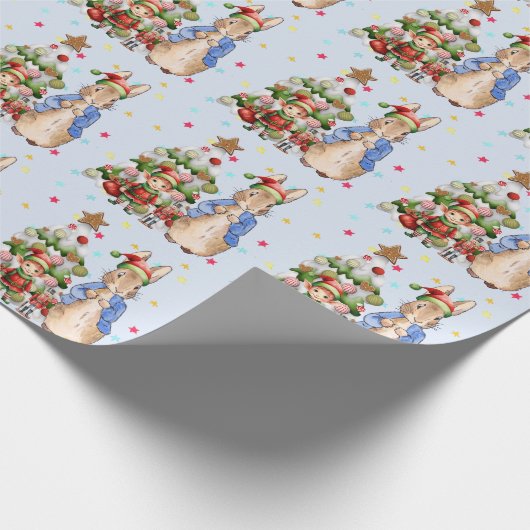 Peter het konijn met elf en kerstboom cadeaupapier (Hoek)