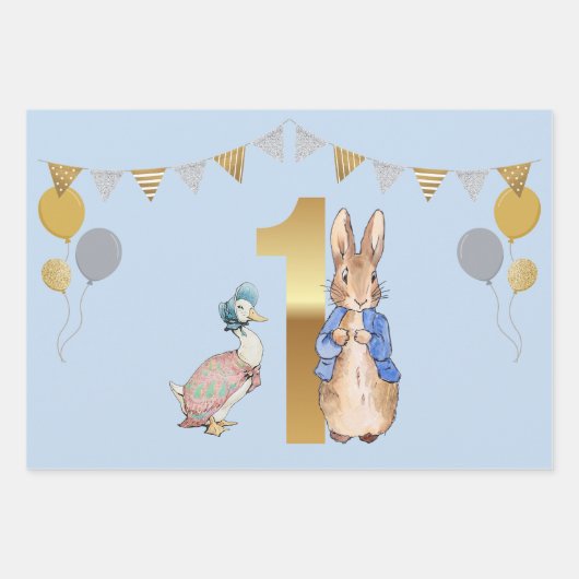 Peter het Konijn met Jemima Eerste Verjaardag Inpakpapier Vel (Voorkant)
