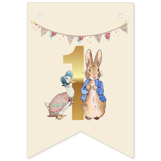 Peter het Konijn met Jemima Eerste Verjaardag Vlaggetjes (Eerste vlag)