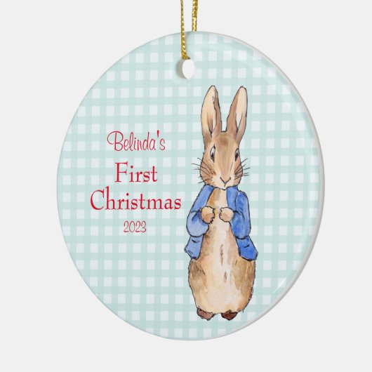 Peter het Konijn Personaliseer Eerste Kerstmis Keramisch Ornament (Links)
