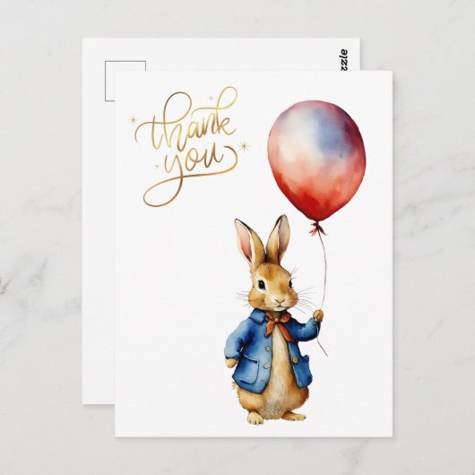 Peter het konijn rode ballon Dank u Briefkaart (Voorkant / Achterkant)