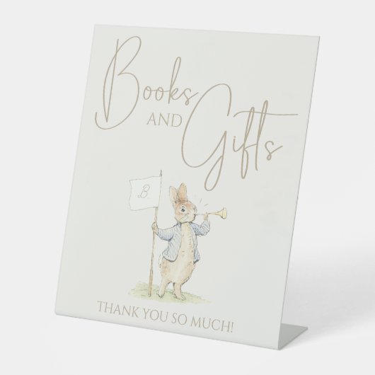 Peter het Konijn Sommige Konijnenboeken en Geschen Reclamebord Met Voetstuk (Voorkant)