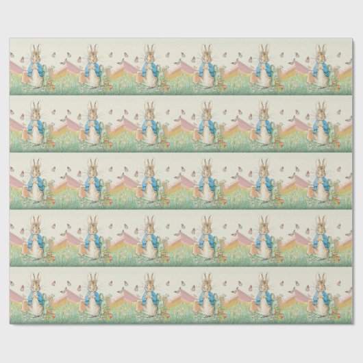 Peter het konijn wilde bloemen en vlinders cadeaupapier (Vlak)