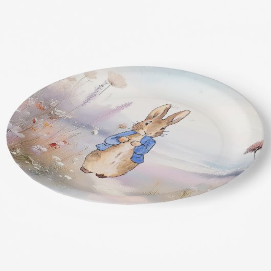 Peter het Konijn wilde bloemenveld Papieren Bordje (Gekanteld)