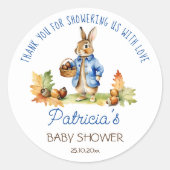 Peter konijn baby shower dank u gunst ronde sticker (Voorkant)