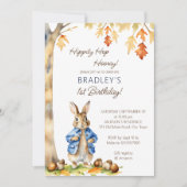 Peter konijn herfst thema verjaardagsfeestje sjabl kaart (Voorkant)