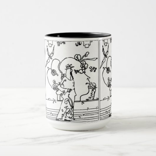 Peter Max 60s-stijl hoofdmeisjestekeningen Mok (Midden)