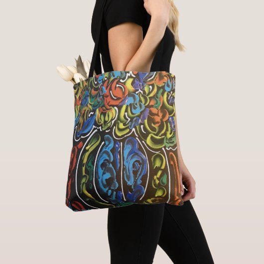 " peter max art style " bloemen en vase bag draagtas (Dichtbij)