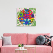 " peter max art style " lachend bloemen balcanvas canvas afdruk (Insitu (Woonkamer))