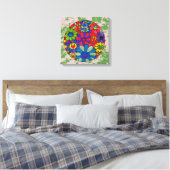 " peter max art style " lachend bloemen balcanvas canvas afdruk (Insitu (Slaapkamer))