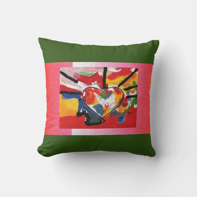 Peter Max kleurrijke waterverf Hartpatroon Kussen (Voorkant)