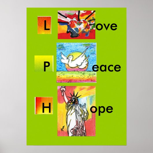 Peter Max kunststijl LOVE PEACE HOPE Poster (Voorkant)