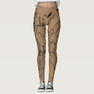 Peter Max, stijl 60's zwart-wit, bruin kunstwerk Leggings