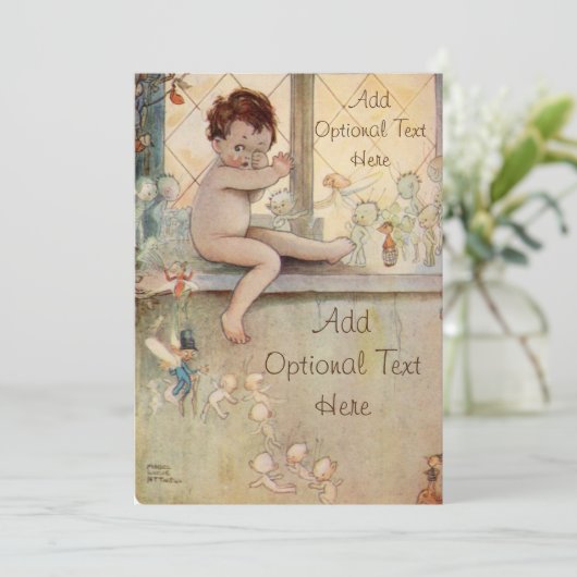Peter Pan aan het raam met feeën - Uitnodiging (Staand voorkant)