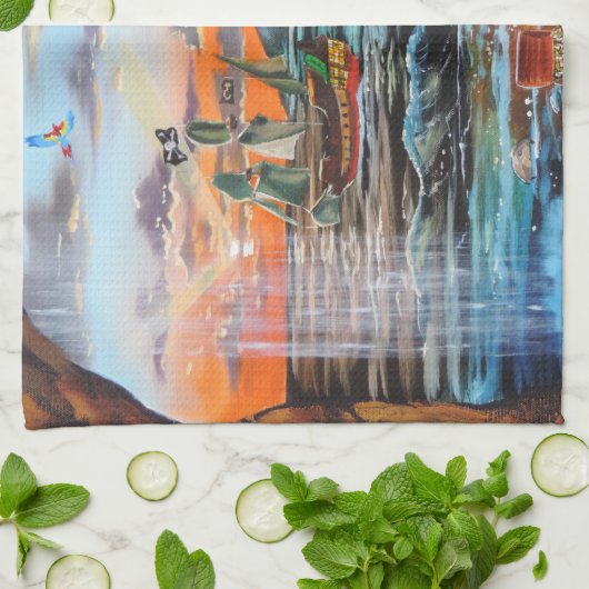 Peter Pan Hook's cove Tinker Bell schilderij Theedoek (Gevouwen)