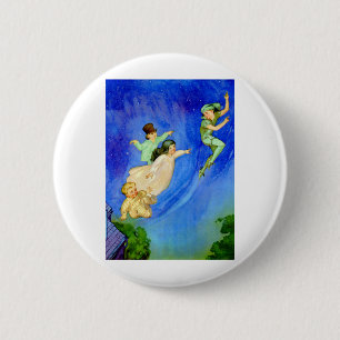 PETER PAN, WENDY, JOHN EN MICHAEL VLIEGEN WEG RONDE BUTTON 5,7 CM