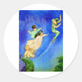 PETER PAN, WENDY, JOHN EN MICHAEL VLIEGEN WEG RONDE STICKER