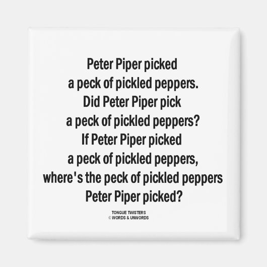 Peter Piper Peck Pickled Peppers (tongbreker) Magneet (Voorkant)