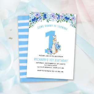 Peter Rabbit 1st Birthday Blue Floral Kaart