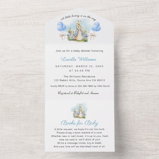 Peter Rabbit Baby Boy All in One Invitation (À l'intérieur)