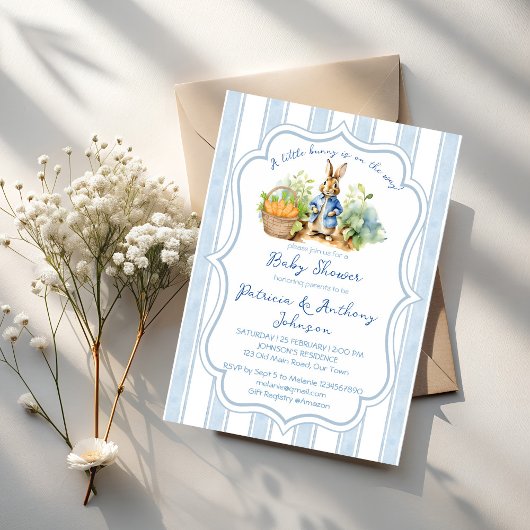 Peter rabbit baby boy baby shower  invitation kaart