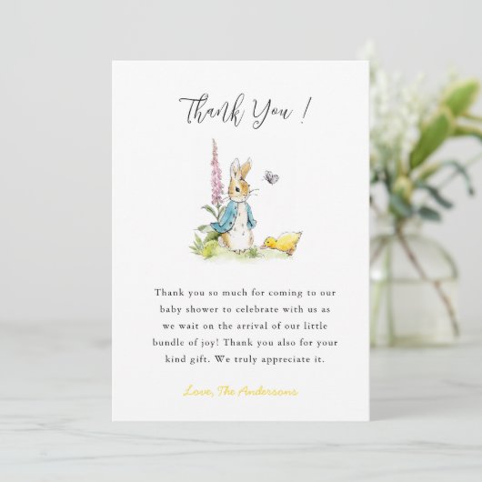 Peter rabbit Baby shower Dank u kaart (Staand voorkant)