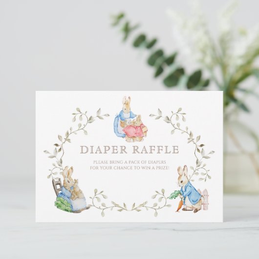 Peter Rabbit Baby shower Diaper Raffle Informatiekaartje (Staand voorkant)
