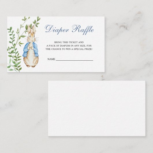 Peter Rabbit Baby shower Diaper Raffle Informatiekaartje (Voorkant / Achterkant)
