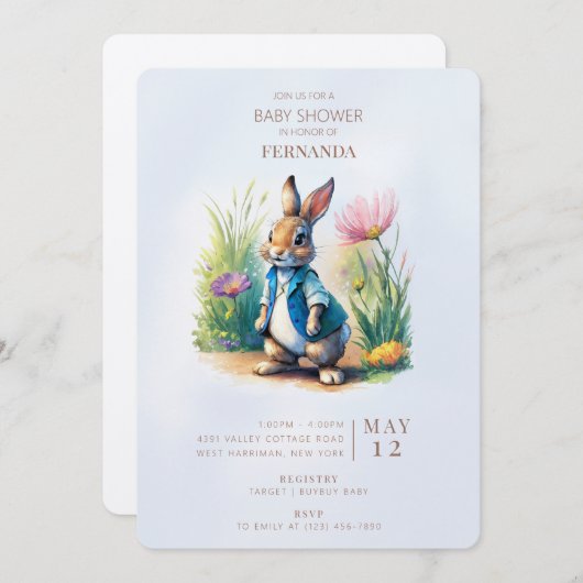 Peter Rabbit Baby shower Invitation (Devant / Derrière)