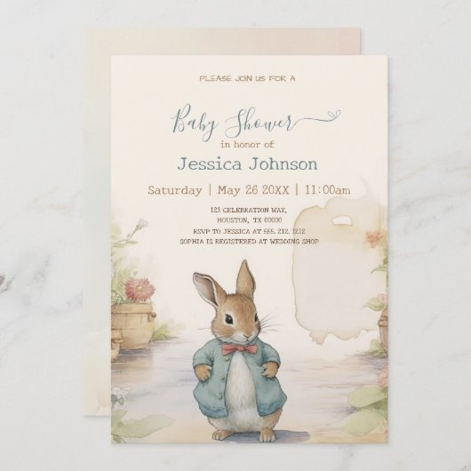 Peter Rabbit Baby shower Invitation (Devant / Derrière)