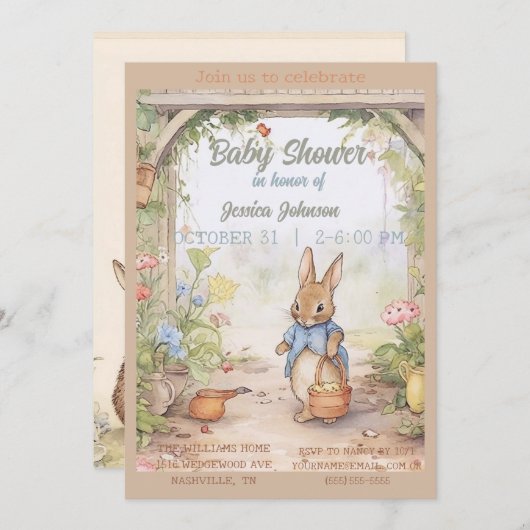 Peter Rabbit Baby shower Invitation (Devant / Derrière)