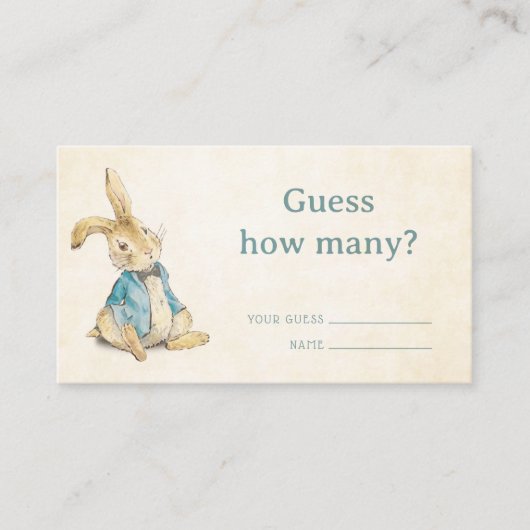 Peter Rabbit Baby shower Raad hoeveel Informatiekaartje (Voorkant)