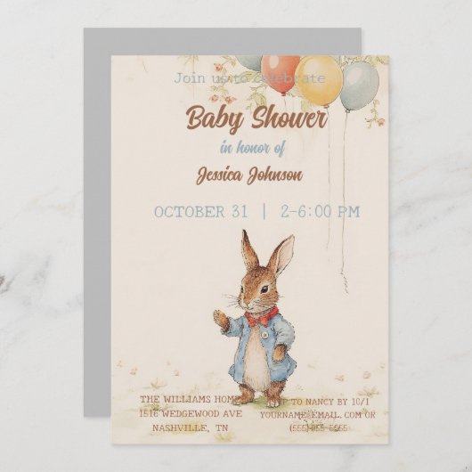 Peter Rabbit Baby shower Uitnodiging (Voorkant / Achterkant)