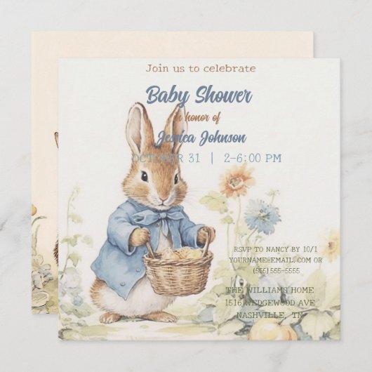 Peter Rabbit Baby shower Uitnodiging (Voorkant / Achterkant)