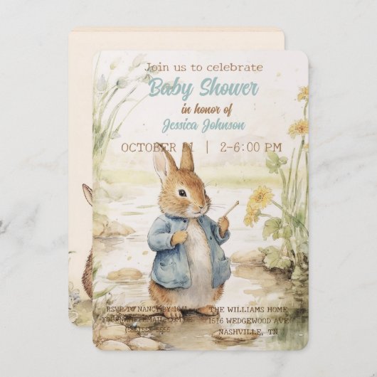 Peter Rabbit Baby shower Uitnodiging Informatiekaartje (Voorkant / Achterkant)