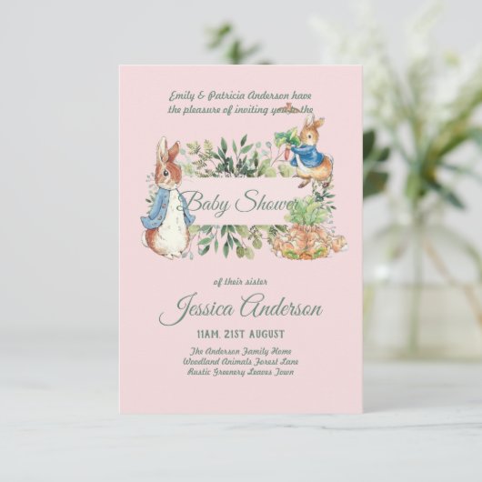 Peter Rabbit BABY SHOWER Uitnodigingen Jongen of M (Staand voorkant)