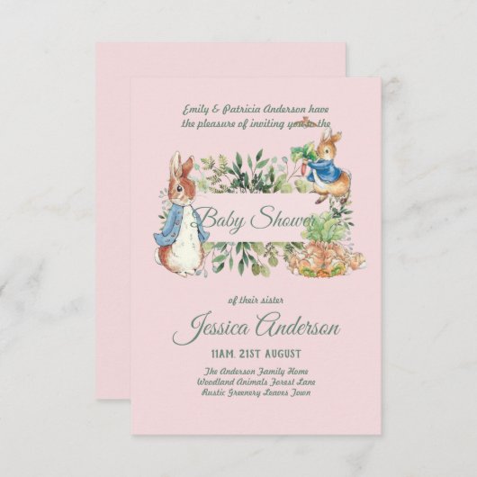 Peter Rabbit BABY SHOWER Uitnodigingen Jongen of M (Voorkant / Achterkant)