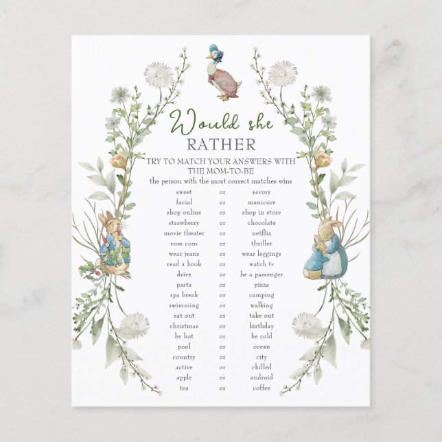 Peter Rabbit Baby shower zou ze liever (Voorkant)