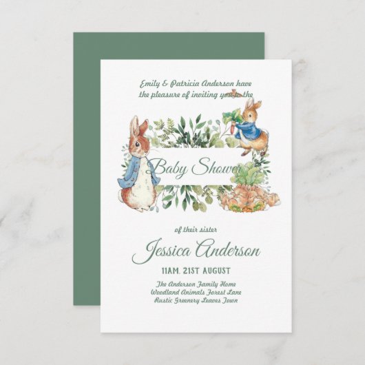 Peter Rabbit BÉBÉ DOUCHE Invitations garçon ou fil (Devant / Derrière)
