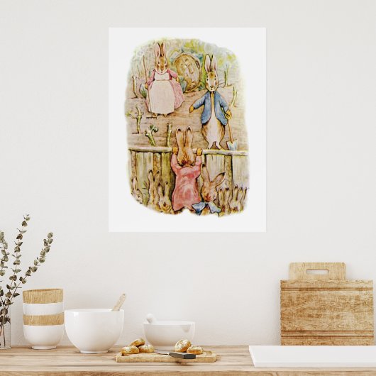 Peter Rabbit Benjamin en Flopsy Bunny Beatrix Pot Poster (Keuken)