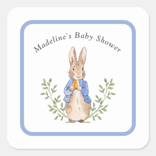 Peter Rabbit Blue  Baby shower Vierkante Sticker (Voorkant)