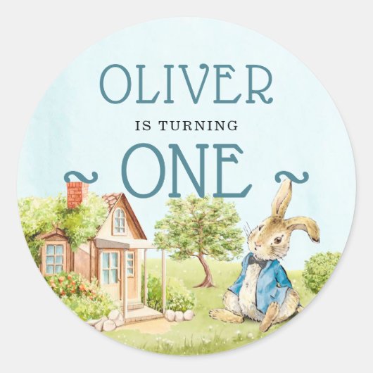 Peter Rabbit Blue Baby's Eerste Verjaardag Ronde Sticker (Voorkant)