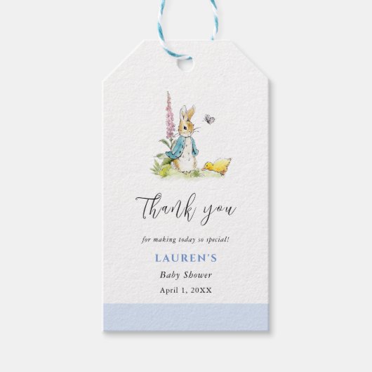 Peter Rabbit Boy Baby shower dank u Cadeaulabel (Voorkant)