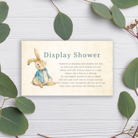 Peter Rabbit Display Douche Baby shower Informatiekaartje
